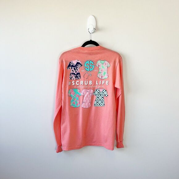 Simply Southern Scrub Life Nurse Long Sleeve Shirt Coral Pink Size Small NWT’s - Picture 2 of 8